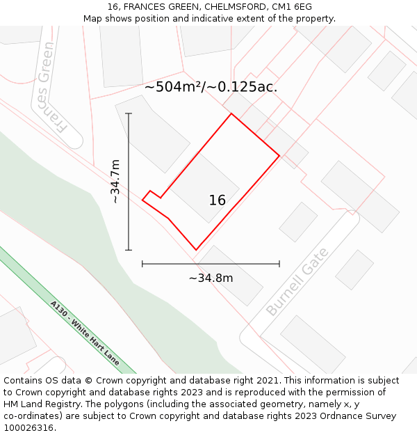 16, FRANCES GREEN, CHELMSFORD, CM1 6EG: Plot and title map