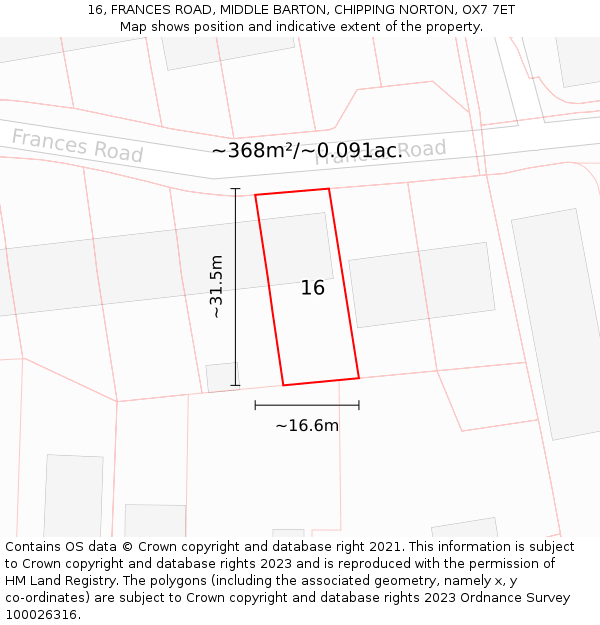 16, FRANCES ROAD, MIDDLE BARTON, CHIPPING NORTON, OX7 7ET: Plot and title map