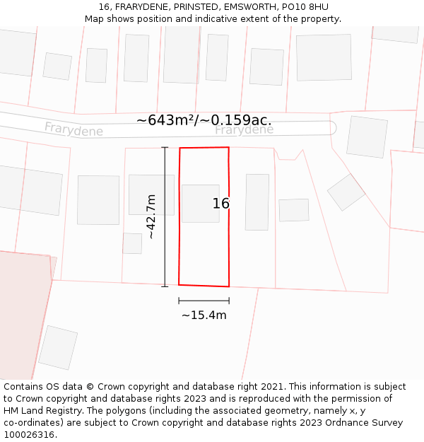 16, FRARYDENE, PRINSTED, EMSWORTH, PO10 8HU: Plot and title map