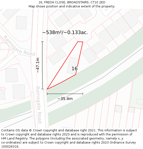 16, FREDA CLOSE, BROADSTAIRS, CT10 2ED: Plot and title map