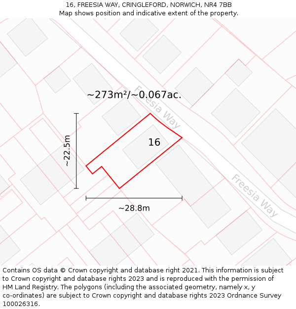 16, FREESIA WAY, CRINGLEFORD, NORWICH, NR4 7BB: Plot and title map
