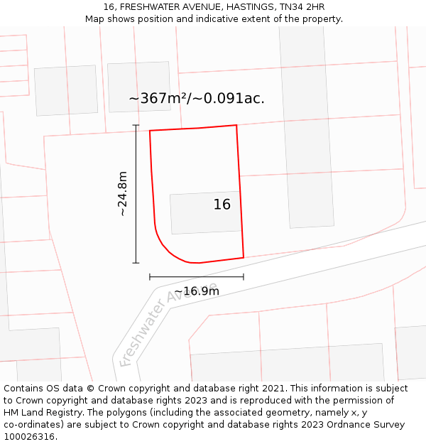 16, FRESHWATER AVENUE, HASTINGS, TN34 2HR: Plot and title map