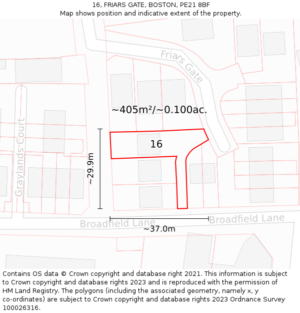16, FRIARS GATE, BOSTON, PE21 8BF: Plot and title map
