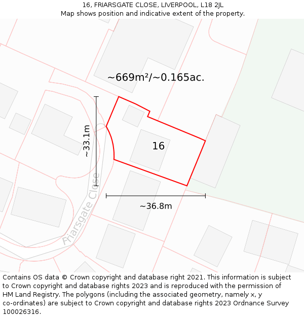 16, FRIARSGATE CLOSE, LIVERPOOL, L18 2JL: Plot and title map