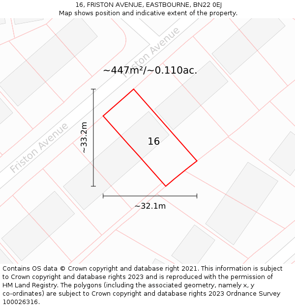 16, FRISTON AVENUE, EASTBOURNE, BN22 0EJ: Plot and title map
