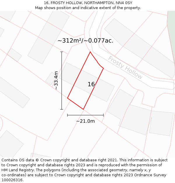 16, FROSTY HOLLOW, NORTHAMPTON, NN4 0SY: Plot and title map