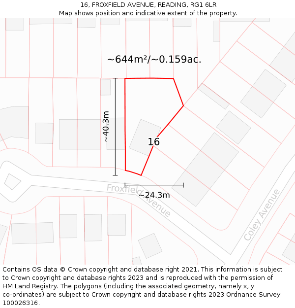 16, FROXFIELD AVENUE, READING, RG1 6LR: Plot and title map