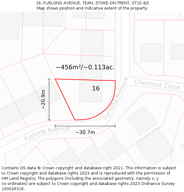 16, FURLONG AVENUE, TEAN, STOKE-ON-TRENT, ST10 4JS: Plot and title map