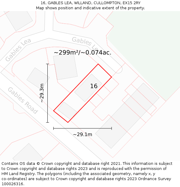 16, GABLES LEA, WILLAND, CULLOMPTON, EX15 2RY: Plot and title map