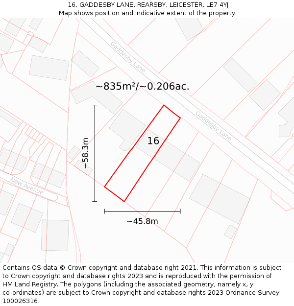 16, GADDESBY LANE, REARSBY, LEICESTER, LE7 4YJ: Plot and title map