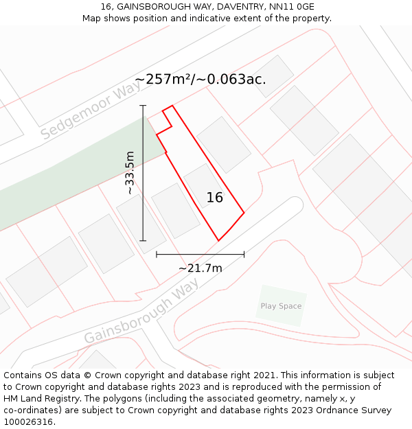16, GAINSBOROUGH WAY, DAVENTRY, NN11 0GE: Plot and title map