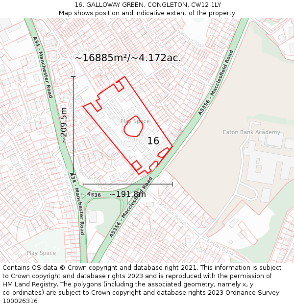 16, GALLOWAY GREEN, CONGLETON, CW12 1LY: Plot and title map
