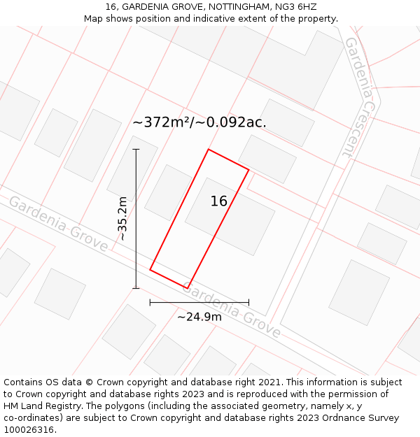 16, GARDENIA GROVE, NOTTINGHAM, NG3 6HZ: Plot and title map