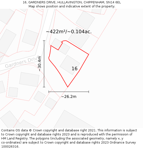 16, GARDNERS DRIVE, HULLAVINGTON, CHIPPENHAM, SN14 6EL: Plot and title map