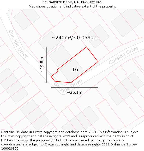16, GARSIDE DRIVE, HALIFAX, HX2 8AN: Plot and title map