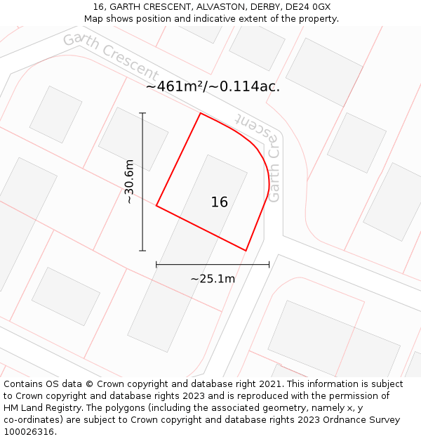 16, GARTH CRESCENT, ALVASTON, DERBY, DE24 0GX: Plot and title map