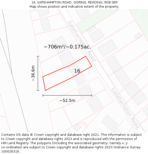 16, GATEHAMPTON ROAD, GORING, READING, RG8 0EP: Plot and title map