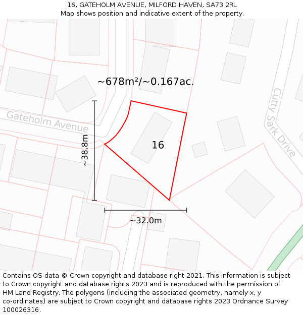 16, GATEHOLM AVENUE, MILFORD HAVEN, SA73 2RL: Plot and title map