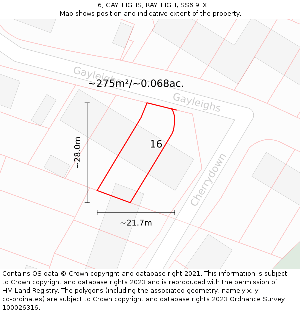 16, GAYLEIGHS, RAYLEIGH, SS6 9LX: Plot and title map