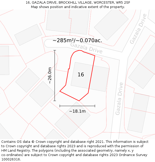 16, GAZALA DRIVE, BROCKHILL VILLAGE, WORCESTER, WR5 2SF: Plot and title map