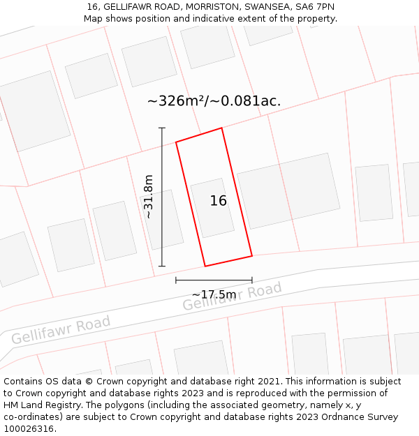 16, GELLIFAWR ROAD, MORRISTON, SWANSEA, SA6 7PN: Plot and title map