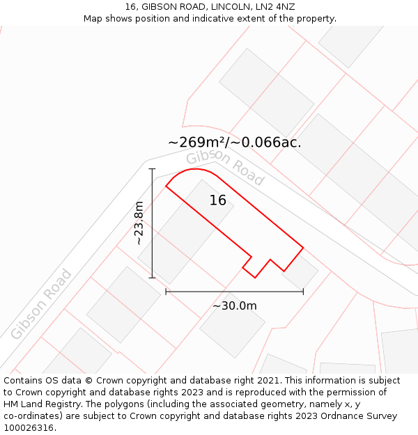 16, GIBSON ROAD, LINCOLN, LN2 4NZ: Plot and title map