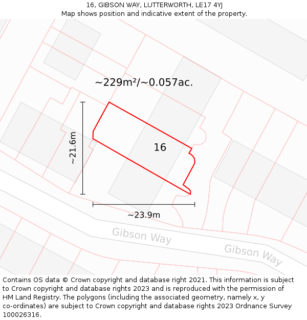 16, GIBSON WAY, LUTTERWORTH, LE17 4YJ: Plot and title map