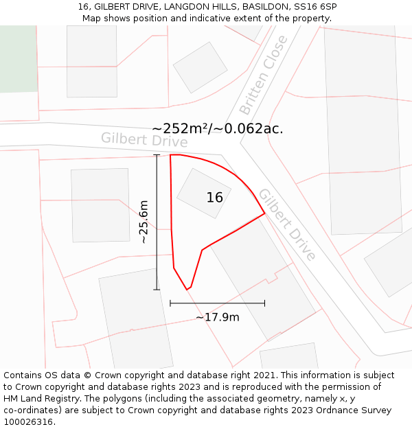 16, GILBERT DRIVE, LANGDON HILLS, BASILDON, SS16 6SP: Plot and title map