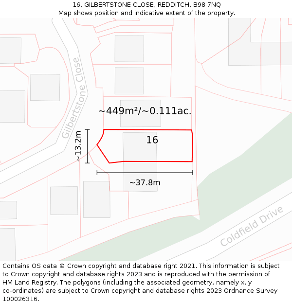 16, GILBERTSTONE CLOSE, REDDITCH, B98 7NQ: Plot and title map