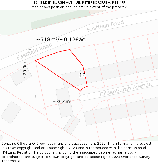 16, GILDENBURGH AVENUE, PETERBOROUGH, PE1 4RF: Plot and title map