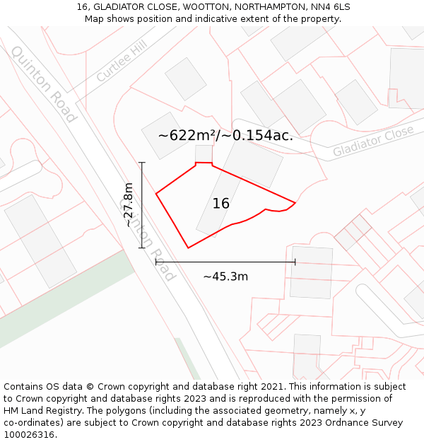 16, GLADIATOR CLOSE, WOOTTON, NORTHAMPTON, NN4 6LS: Plot and title map