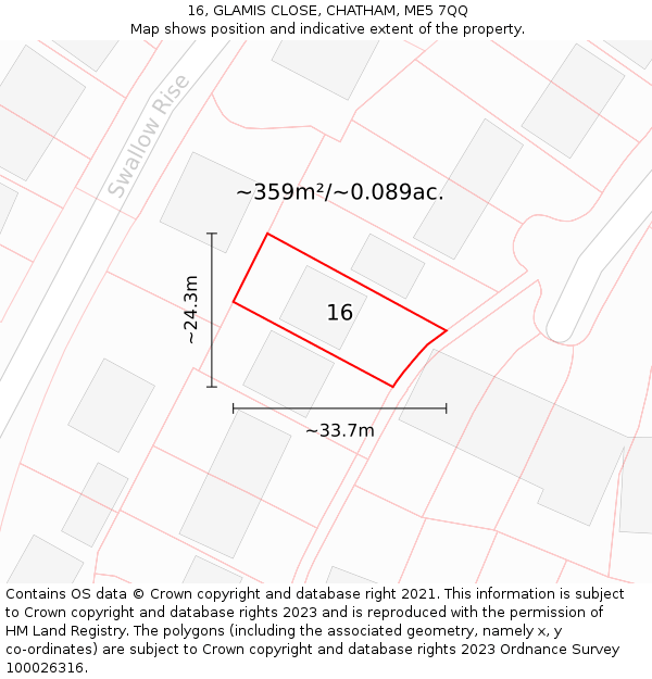 16, GLAMIS CLOSE, CHATHAM, ME5 7QQ: Plot and title map
