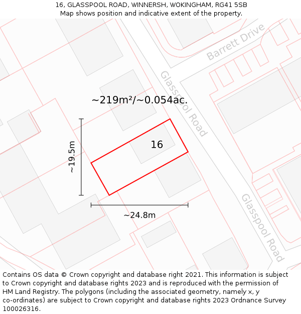 16, GLASSPOOL ROAD, WINNERSH, WOKINGHAM, RG41 5SB: Plot and title map