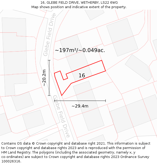 16, GLEBE FIELD DRIVE, WETHERBY, LS22 6WG: Plot and title map