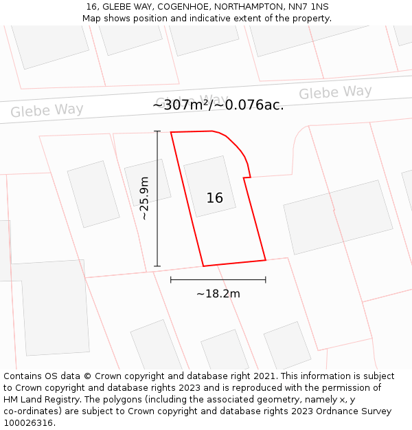 16, GLEBE WAY, COGENHOE, NORTHAMPTON, NN7 1NS: Plot and title map