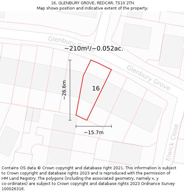 16, GLENBURY GROVE, REDCAR, TS10 2TN: Plot and title map