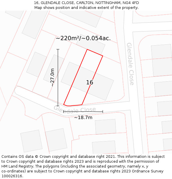 16, GLENDALE CLOSE, CARLTON, NOTTINGHAM, NG4 4FD: Plot and title map