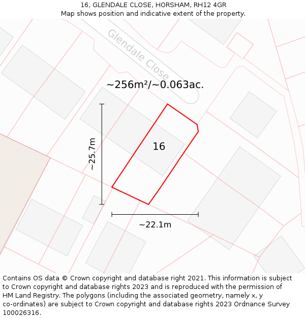 16, GLENDALE CLOSE, HORSHAM, RH12 4GR: Plot and title map