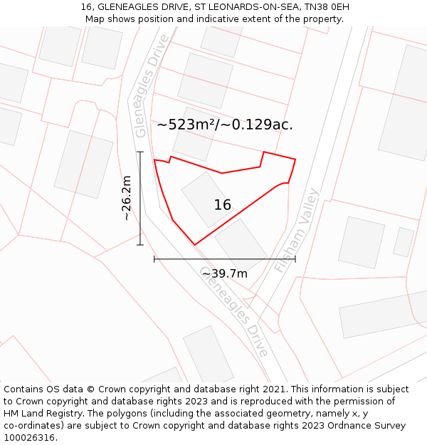 16, GLENEAGLES DRIVE, ST LEONARDS-ON-SEA, TN38 0EH: Plot and title map