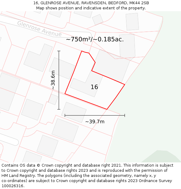 16, GLENROSE AVENUE, RAVENSDEN, BEDFORD, MK44 2SB: Plot and title map