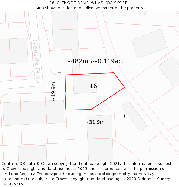 16, GLENSIDE DRIVE, WILMSLOW, SK9 1EH: Plot and title map