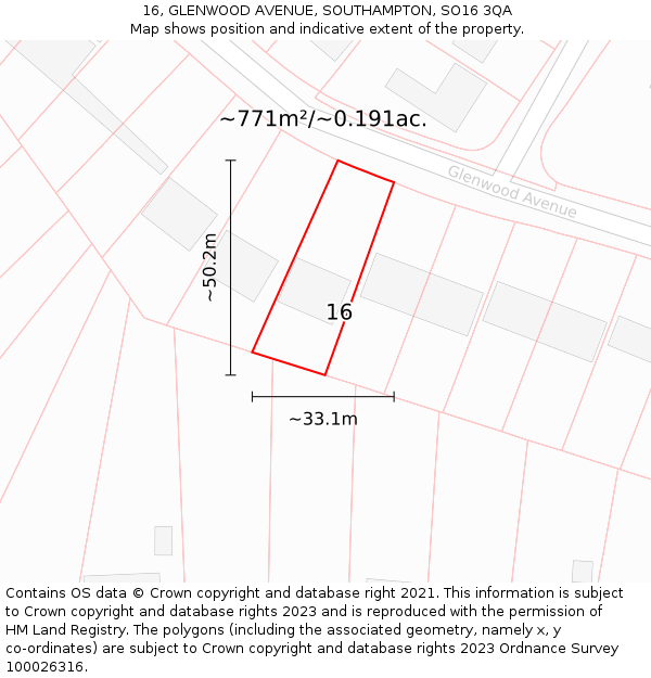 16, GLENWOOD AVENUE, SOUTHAMPTON, SO16 3QA: Plot and title map
