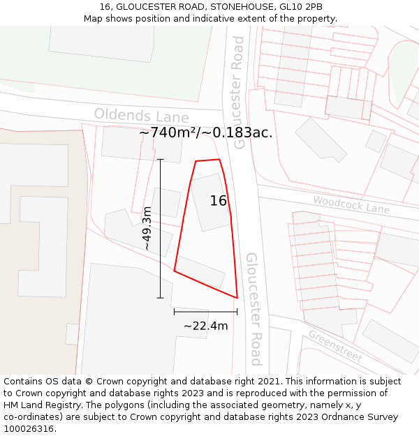 16, GLOUCESTER ROAD, STONEHOUSE, GL10 2PB: Plot and title map