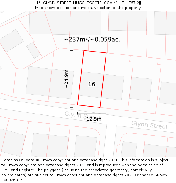 16, GLYNN STREET, HUGGLESCOTE, COALVILLE, LE67 2JJ: Plot and title map