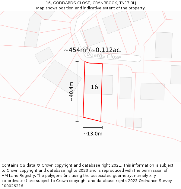 16, GODDARDS CLOSE, CRANBROOK, TN17 3LJ: Plot and title map