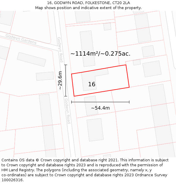 16, GODWYN ROAD, FOLKESTONE, CT20 2LA: Plot and title map