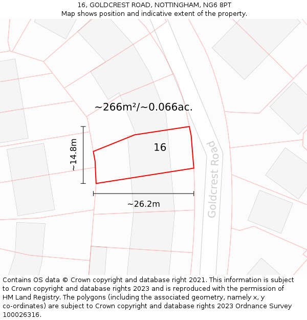 16, GOLDCREST ROAD, NOTTINGHAM, NG6 8PT: Plot and title map