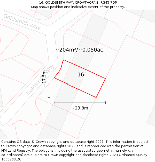 16, GOLDSMITH WAY, CROWTHORNE, RG45 7QP: Plot and title map