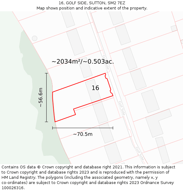16, GOLF SIDE, SUTTON, SM2 7EZ: Plot and title map