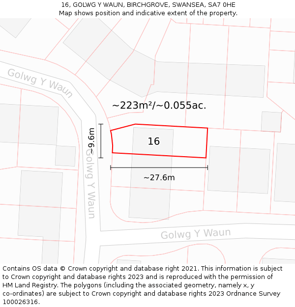 16, GOLWG Y WAUN, BIRCHGROVE, SWANSEA, SA7 0HE: Plot and title map